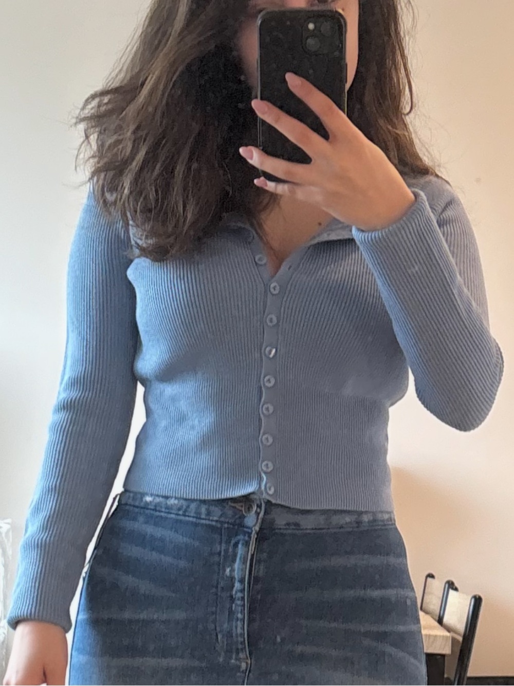 Reformation Sky Blue Ribbed Button Cardigan